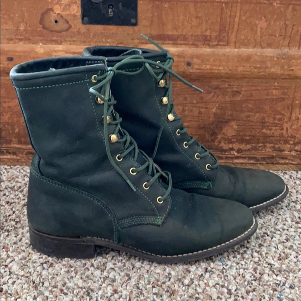 Green Leather Arita Lace Up Boots-size 7